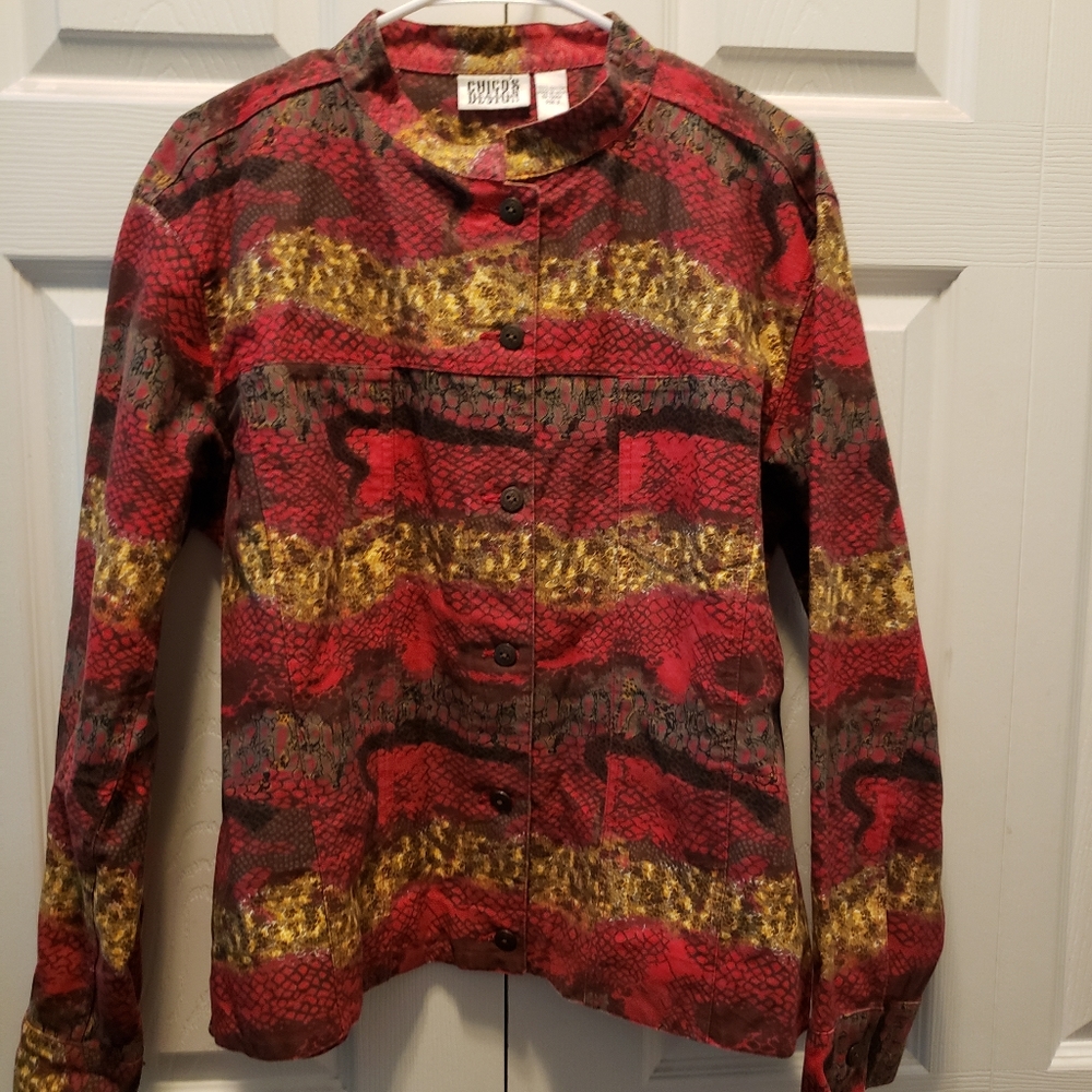 Chico"s Design Red & Brown Jean Like Jacket Size‎ 3